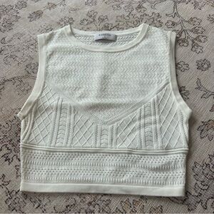 Babaton Cream Textured Crop Top